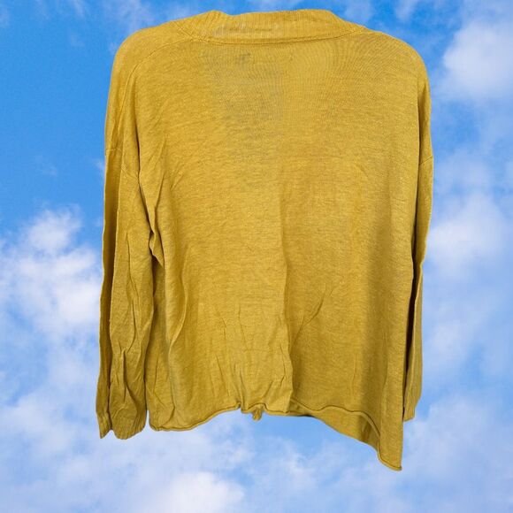Gudrun Sjoden Sweater Cardigan Size Medium ORGANIC LINEN Yellow One Button - Picture 5 of 5